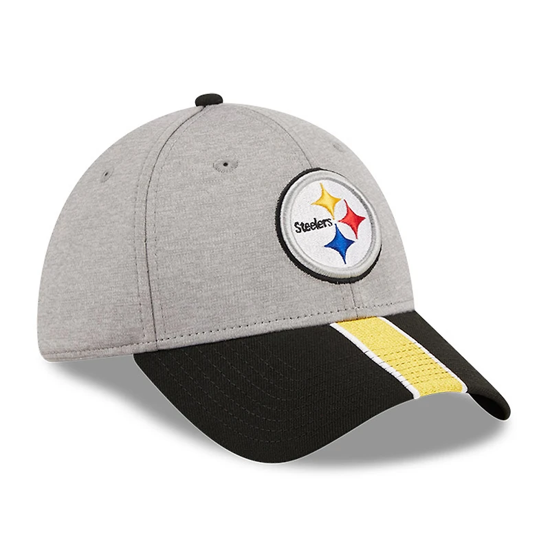 Men's New Era Heather Gray/Black Pittsburgh Steelers Striped 39THIRTY Flex Hat