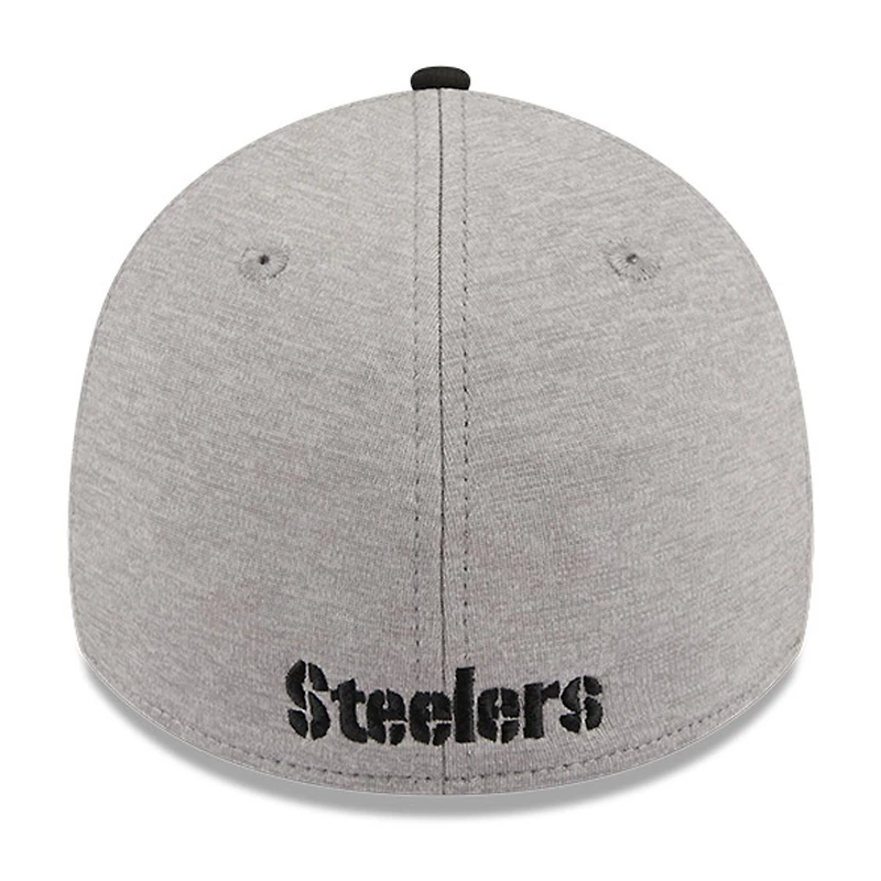 Men's New Era Heather Gray/Black Pittsburgh Steelers Striped 39THIRTY Flex Hat