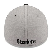 Men's New Era Heather Gray/Black Pittsburgh Steelers Striped 39THIRTY Flex Hat