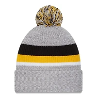 Bonnet en tricot à revers New Era pour hommes, gris chiné, Pittsburgh Steelers, avec pompon