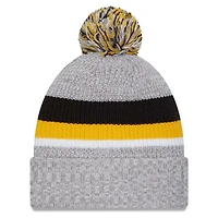 Bonnet en tricot à revers New Era pour hommes, gris chiné, Pittsburgh Steelers, avec pompon