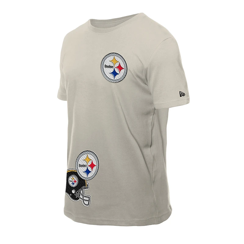 T-shirt beige clair New Era pour homme avec patchs multiples des Pittsburgh Steelers