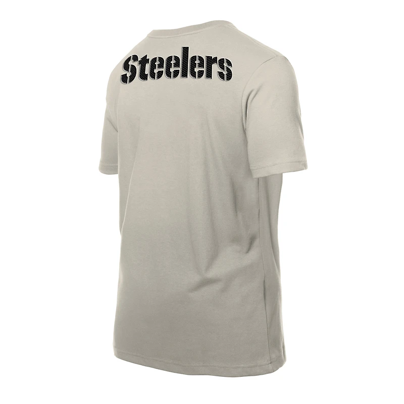T-shirt beige clair New Era pour homme avec patchs multiples des Pittsburgh Steelers