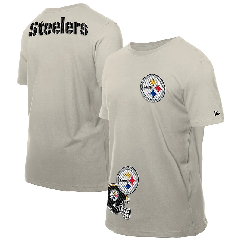 T-shirt beige clair New Era pour homme avec patchs multiples des Pittsburgh Steelers