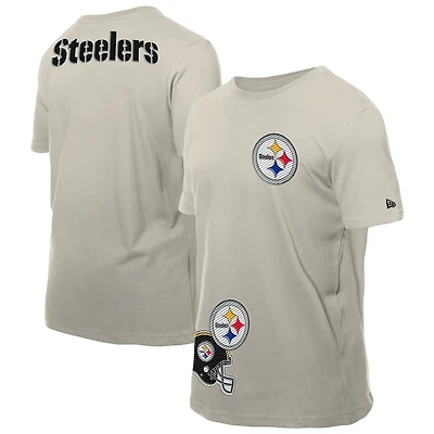 T-shirt beige clair New Era pour homme avec patchs multiples des Pittsburgh Steelers