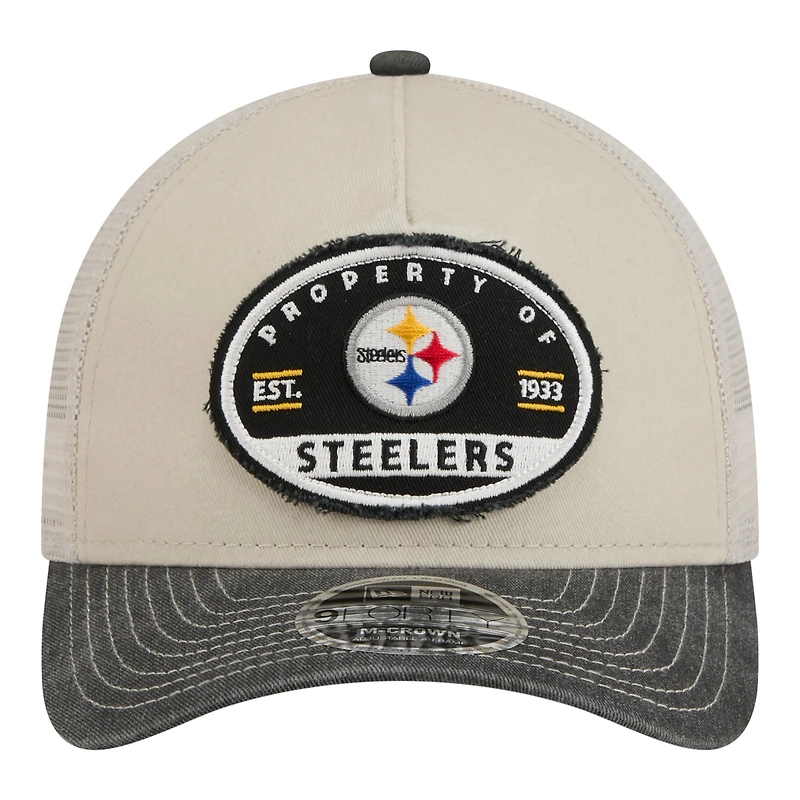 Casquette ajustable New Era Natural Pittsburgh Steelers 9FORTY pour homme, modèle Frayed M-Crown A-Frame.