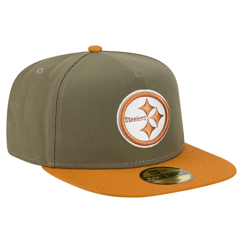 Casquette ajustée A-Frame 59FIFTY pour homme New Era, olive/marron, Pittsburgh Steelers Color Pack