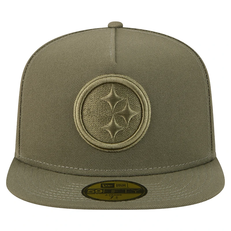 Casquette ajustée A-Frame 59FIFTY pour homme New Era, olive, Pittsburgh Steelers Color Pack