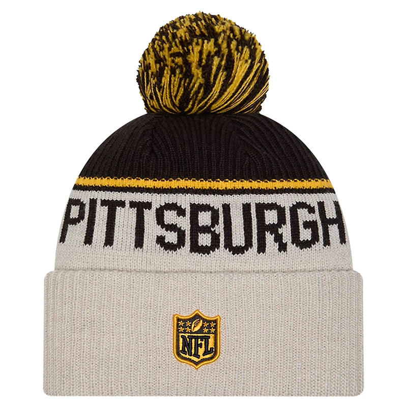 Bonnet en tricot à revers historique avec pompon Pittsburgh Steelers Stone New Era pour homme