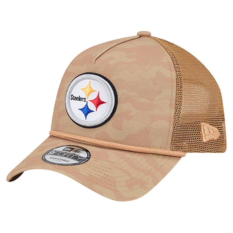 Casquette ajustable 9FORTY pour homme New Era, couleur beige, motif camouflage blé des Steelers de Pittsburgh