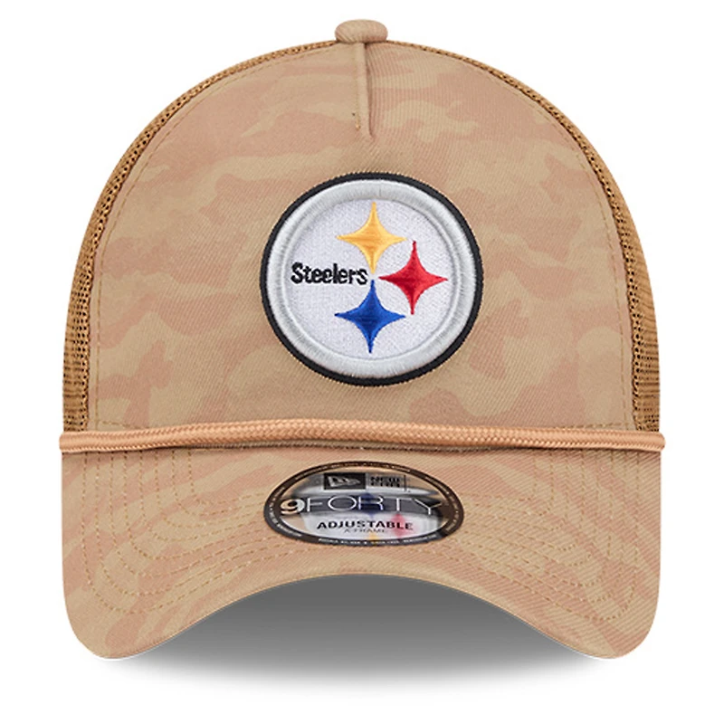 Men's New Era Tan Pittsburgh Steelers Wheat Camo 9FORTY Adjustable Hat