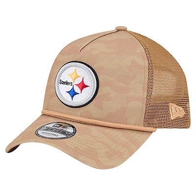 Casquette ajustable 9FORTY pour homme New Era, couleur beige, motif camouflage blé des Steelers de Pittsburgh