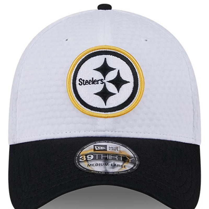 Men's New Era White/Black Pittsburgh Steelers 2024 NFL Training Camp 39THIRTY Flex Hat