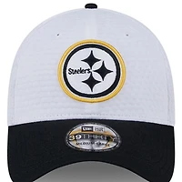 Men's New Era White/Black Pittsburgh Steelers 2024 NFL Training Camp 39THIRTY Flex Hat