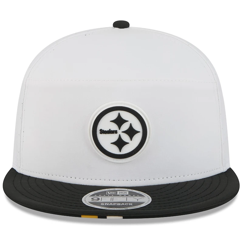 Men's New Era White/Black Pittsburgh Steelers 2025 NFL Training Camp Split Panel 9FIFTY Snapback Hat