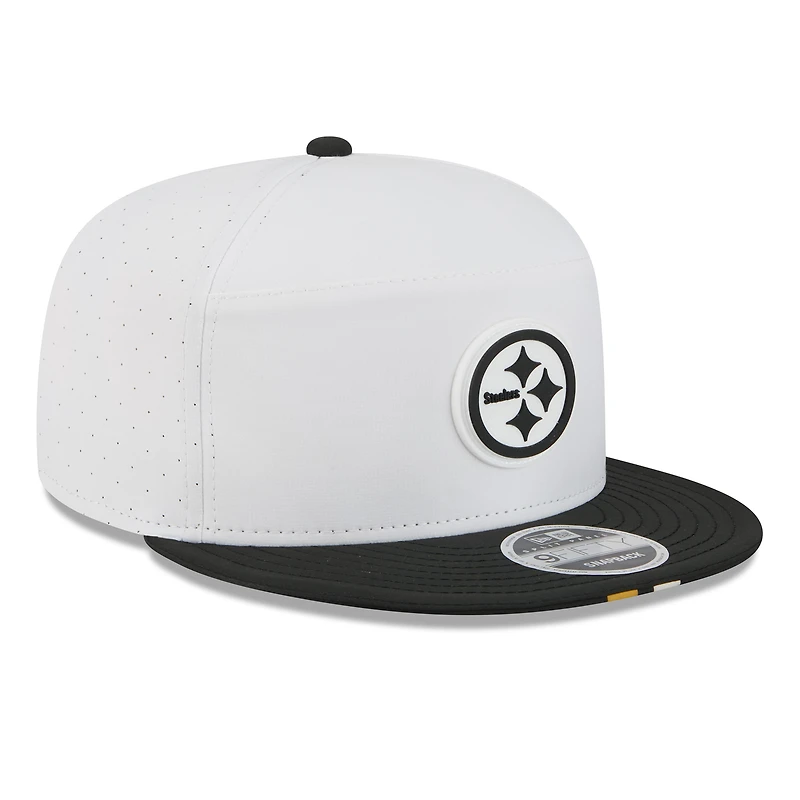 Men's New Era  White/Black Pittsburgh Steelers 2025 NFL Training Camp Split Panel 9FIFTY Snapback Hat