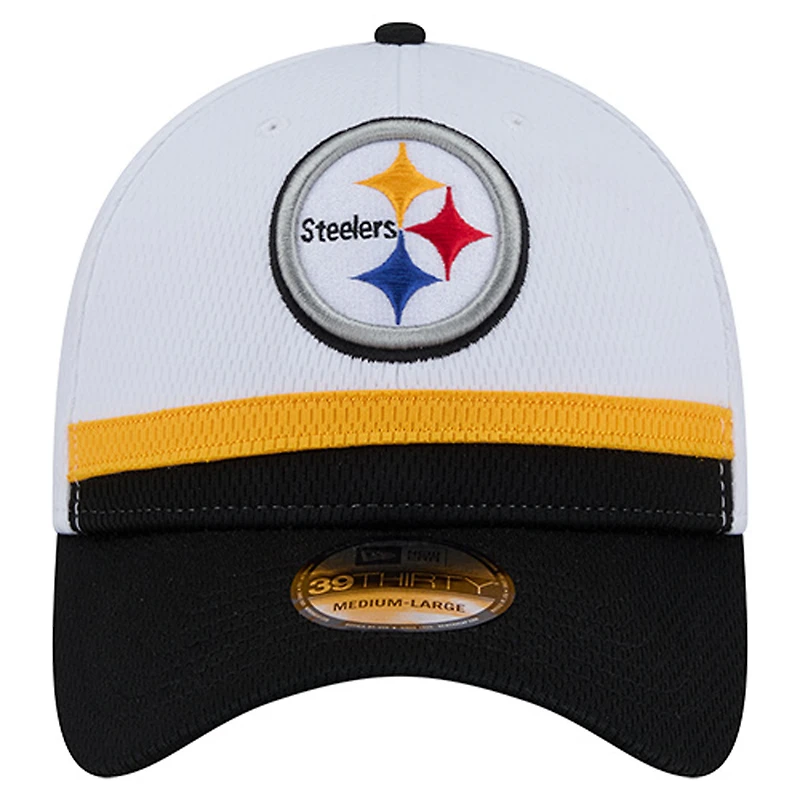 Casquette New Era 39THIRTY Flex blanche/noire pour homme des Pittsburgh Steelers Dashmark Rays