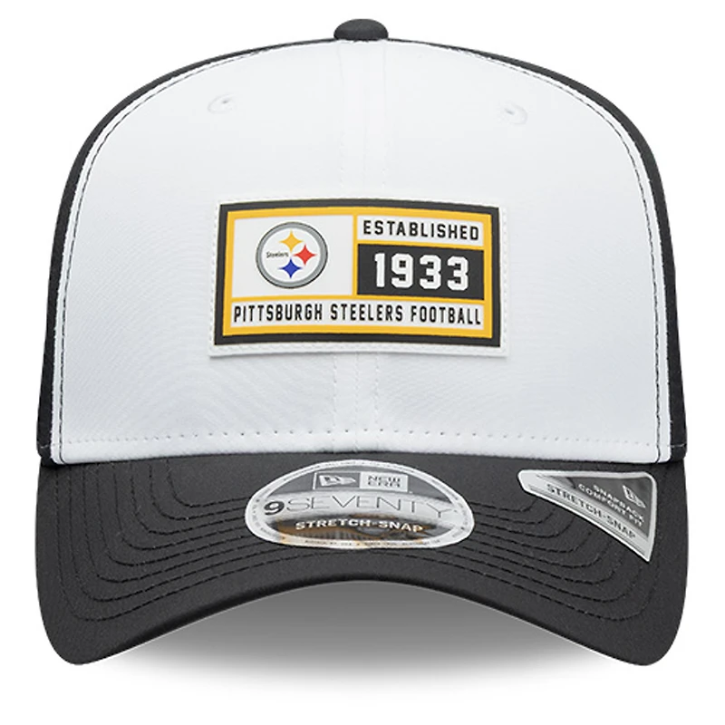 Men's New Era  White/Black Pittsburgh Steelers Established Patch 9SEVENTY Adjustable Hat