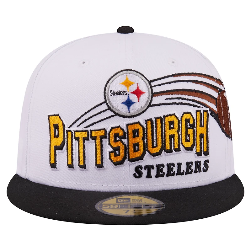 Casquette ajustée New Era 59FIFTY Pittsburgh Steelers Retro Swoop blanche et noire pour homme