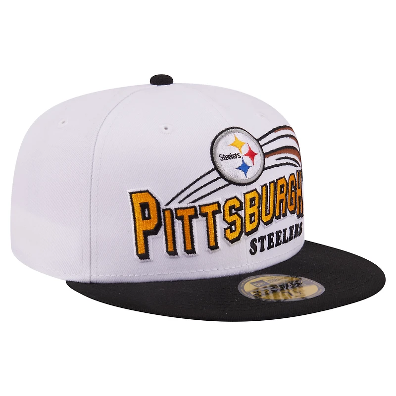 Casquette ajustée New Era 59FIFTY Pittsburgh Steelers Retro Swoop blanche et noire pour homme