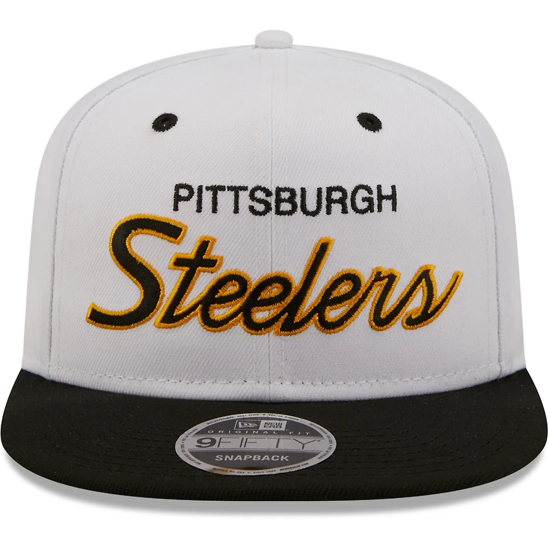 Men's New Era White/Black Pittsburgh Steelers Sparky Original 9FIFTY Snapback Hat