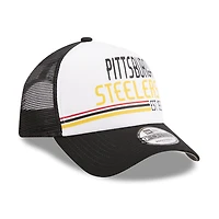 Men's New Era /Black Pittsburgh Steelers Stacked A-Frame Trucker 9FORTY Adjustable Hat