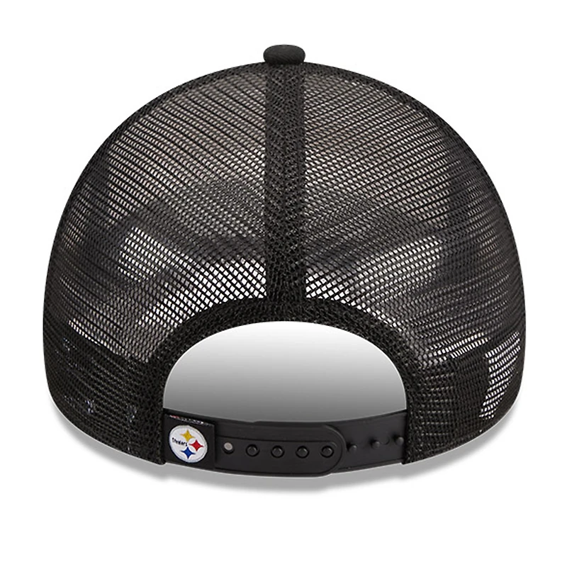 Men's New Era /Black Pittsburgh Steelers Stacked A-Frame Trucker 9FORTY Adjustable Hat