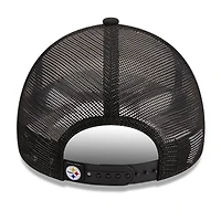 Men's New Era /Black Pittsburgh Steelers Stacked A-Frame Trucker 9FORTY Adjustable Hat
