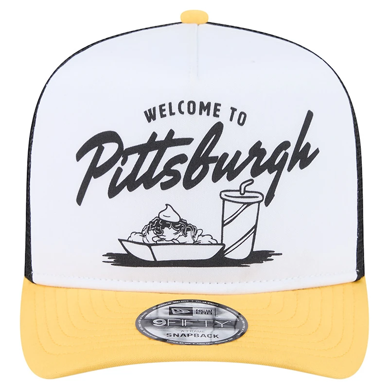Men's New Era White/Gold Pittsburgh Steelers Foodie 9FIFTY A-Frame Trucker Snapback Hat