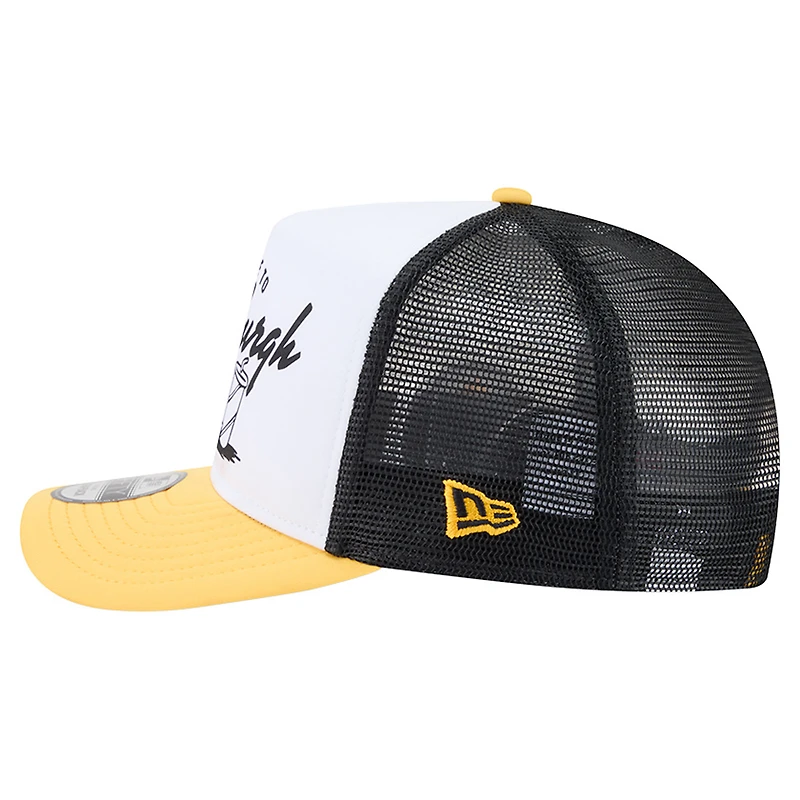 Men's New Era White/Gold Pittsburgh Steelers Foodie 9FIFTY A-Frame Trucker Snapback Hat
