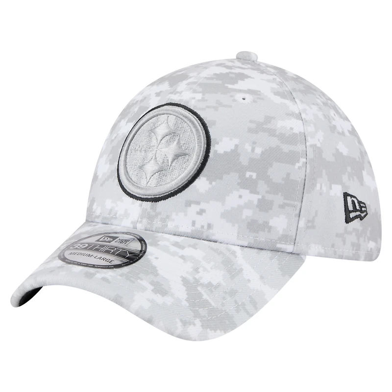 Casquette New Era blanche Pittsburgh Steelers 2025 Salute to Service pour homme, pack fan 39THIRTY Flex
