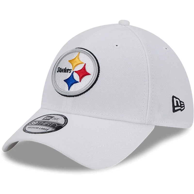 Casquette flexible principale 39THIRTY des Pittsburgh Steelers New Era pour hommes, blanche
