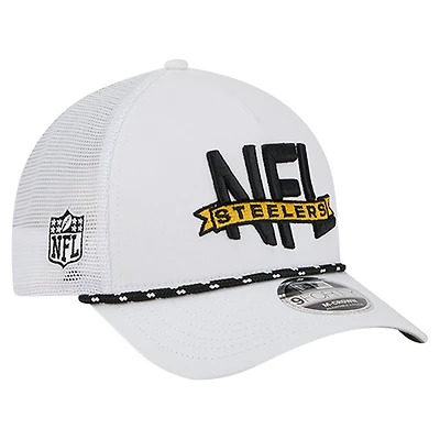 Men's New Era White Pittsburgh Steelers NFL 9FORTY A-Frame M-Crown Adjustable Trucker Hat