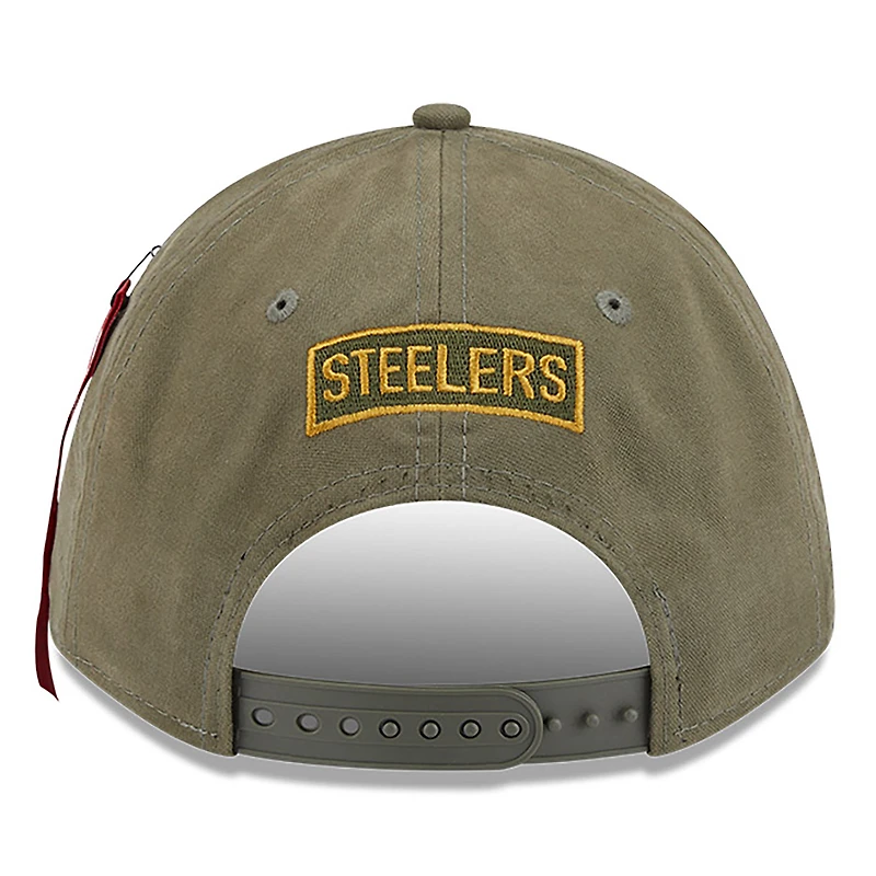 Men's New Era x Alpha Industries  Olive Pittsburgh Steelers A-Frame 9FORTY Adjustable Hat