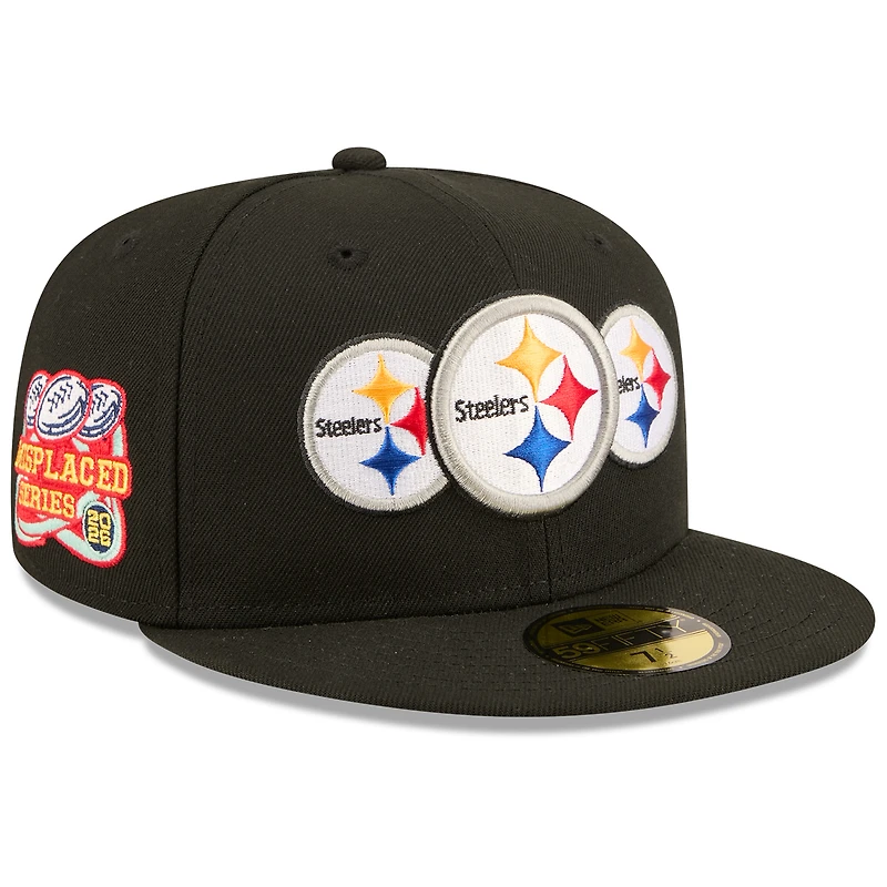 Men's New Era x John Geiger Black Pittsburgh Steelers Misplaced Series 59FIFTY Fitted Hat