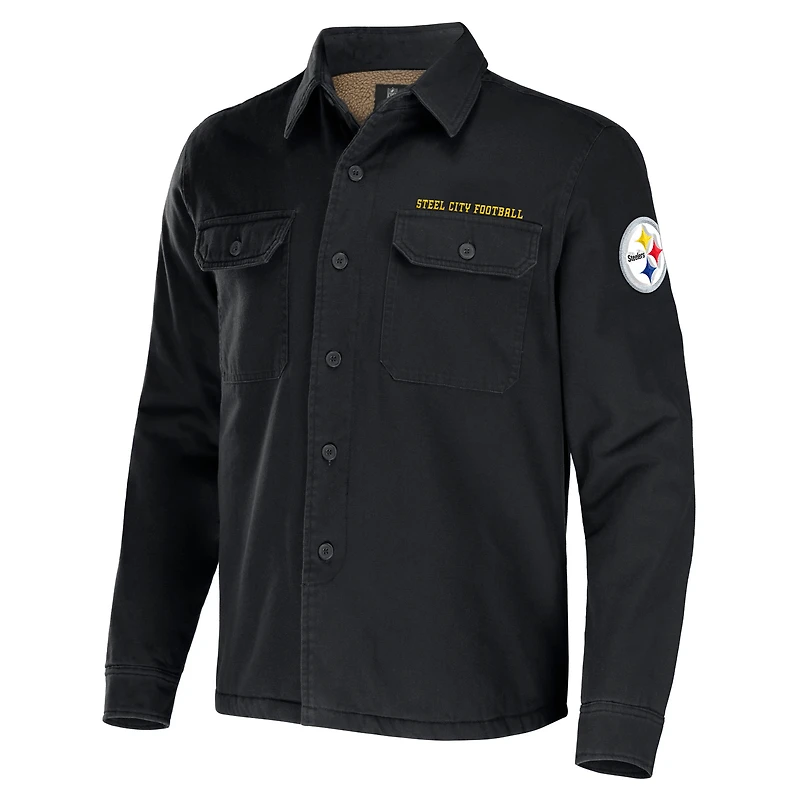 Collection NFL x Darius Rucker pour hommes par Fanatics Veste chemise boutonnée en toile noire des Pittsburgh Steelers