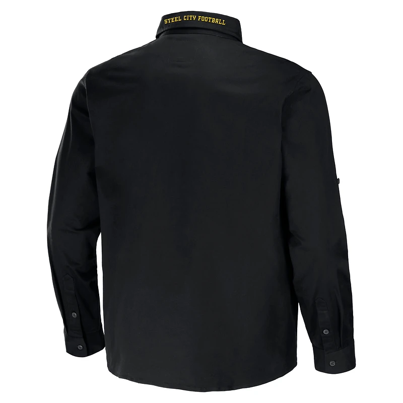 Chemise boutonnée à manches longues en sergé convertible Pittsburgh Steelers de la collection NFL x Darius Rucker by Fanatics pour homme, noire