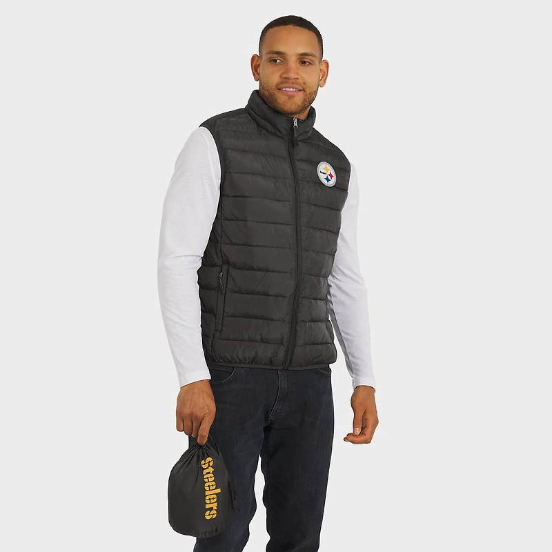 Men's NFL x Darius Rucker Collection by Fanatics Black Pittsburgh Steelers Packable Full-Zip Vest with Travel Bag
