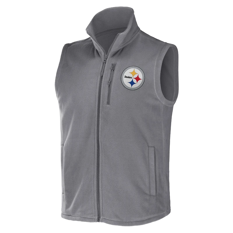 Collection NFL x Darius Rucker pour homme par Fanatics Grey Pittsburgh Steelers Polar Fleece Full-Zip Vest