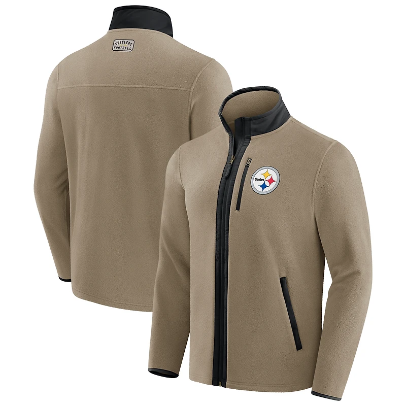 Veste polaire épaisse à fermeture éclair complète pour homme, collection NFL x Darius Rucker par Fanatics, couleur tan des Pittsburgh Steelers