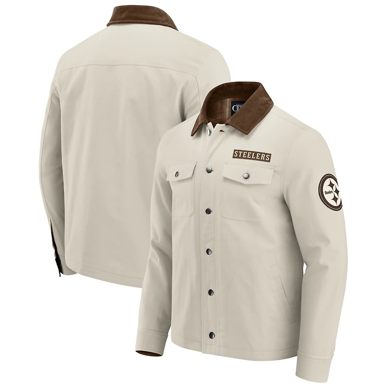 Veste en toile mi-lourde à boutons pour homme de la collection NFL x Darius Rucker par Fanatics, couleur tan des Pittsburgh Steelers