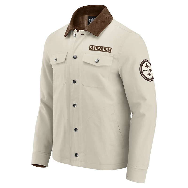Veste en toile mi-lourde à boutons pour homme de la collection NFL x Darius Rucker par Fanatics, couleur tan des Pittsburgh Steelers