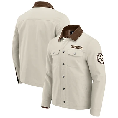 Veste en toile mi-lourde à boutons pour homme de la collection NFL x Darius Rucker par Fanatics, couleur tan des Pittsburgh Steelers