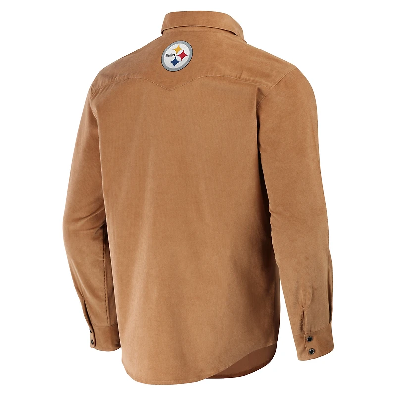 T-shirt à boutons-pression complet pour homme de la collection NFL x Darius Rucker par Fanatics des Steelers Pittsburgh, couleur tan
