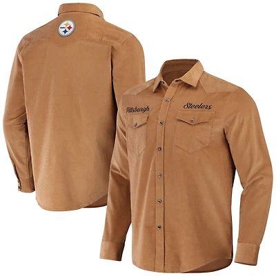 T-shirt à boutons-pression complet pour homme de la collection NFL x Darius Rucker par Fanatics des Steelers Pittsburgh, couleur tan