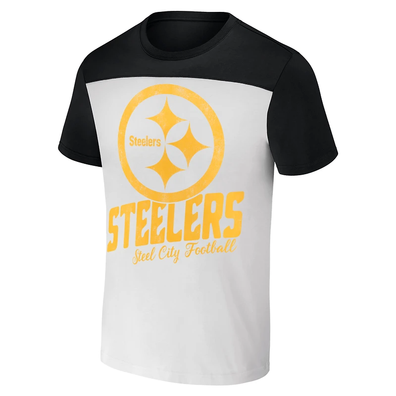 Men's NFL x Darius Rucker Collection by Fanatics White/Black Pittsburgh Steelers Colorblocked T-Shirt
