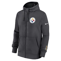 Sweat à capuche Nike anthracite Pittsburgh Steelers Primetime Club entièrement zippé pour homme