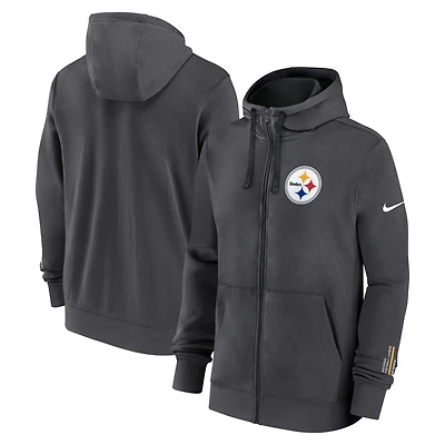 Sweat à capuche Nike anthracite Pittsburgh Steelers Primetime Club entièrement zippé pour homme