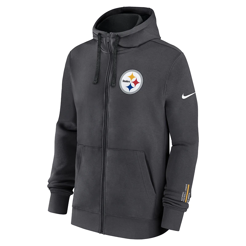 Men's Nike Anthracite Pittsburgh Steelers Primetime Club Full-Zip Hoodie