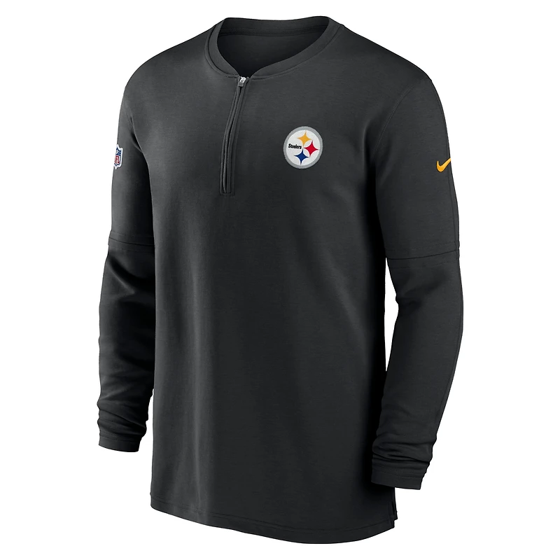 Haut Nike noir Pittsburgh Steelers 2023 Sideline Performance à manches longues tri-mélange et quart de zip pour homme